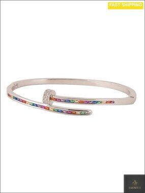 14K Gold Plated Brass Nail Bangle Bracelet 5A Cubic Zirconia Stackable
